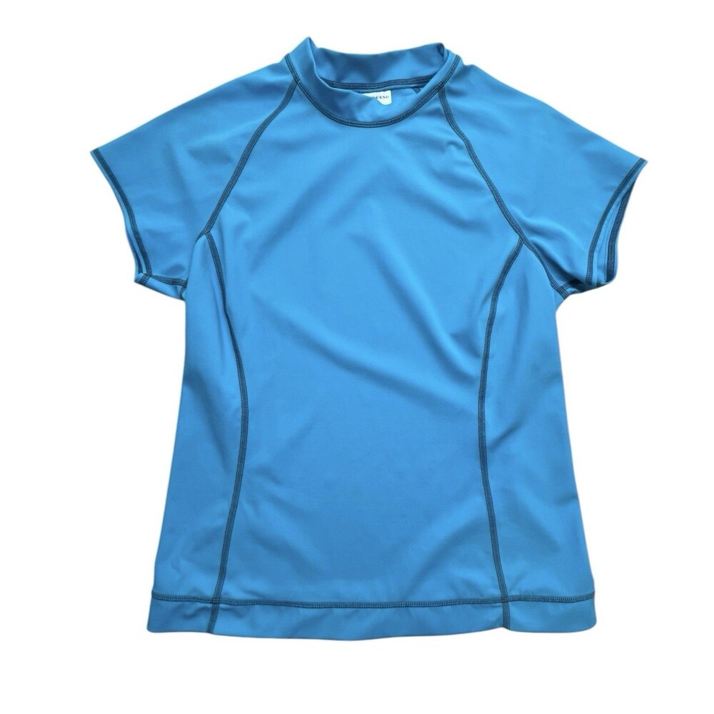 Lands End rash guard aqua blue short sleeve swim shirt ladies size XS 2-4
